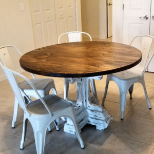 Round Wood Top Dining Table w/ white base