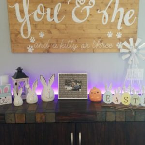 "You and me and a kitty or three" wood sign