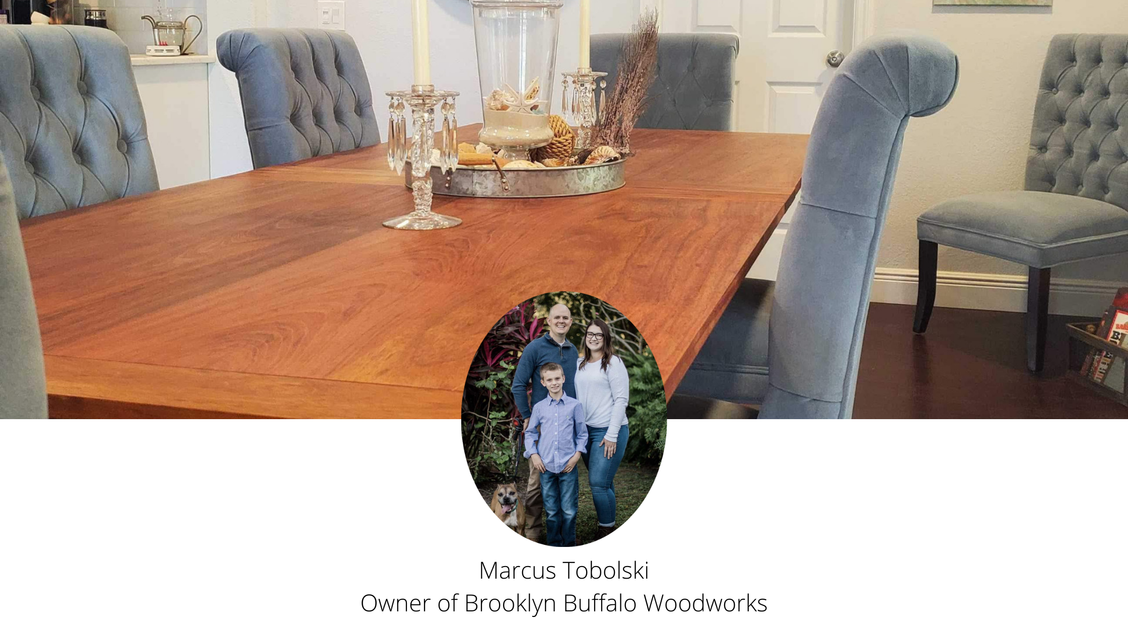 Blog Header - Custom Wood Furniture - Marcus and Family, Brazilian Cherry Table